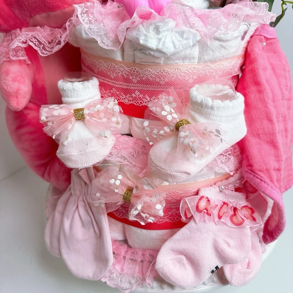Dinosaur Girl Diaper Cake, Baby Shower Gift